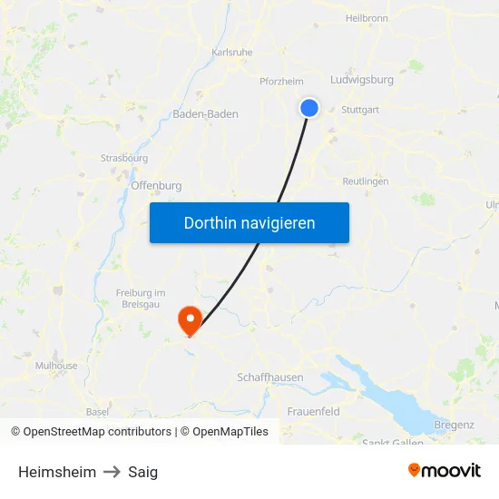 Heimsheim to Saig map