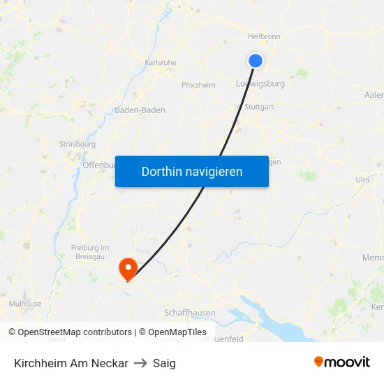 Kirchheim Am Neckar to Saig map