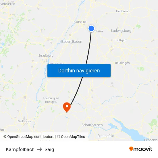 Kämpfelbach to Saig map