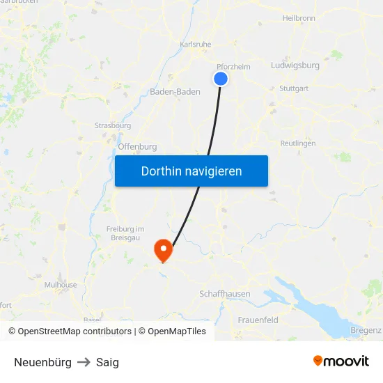 Neuenbürg to Saig map