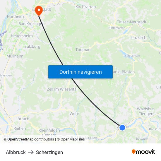Albbruck to Scherzingen map