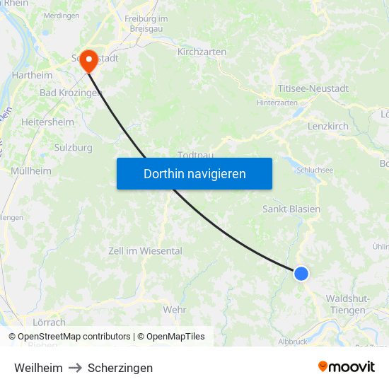 Weilheim to Scherzingen map