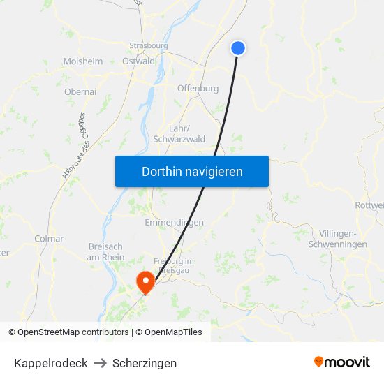 Kappelrodeck to Scherzingen map