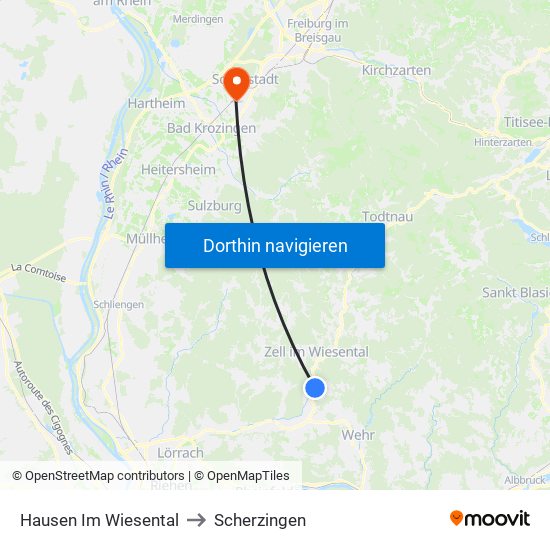 Hausen Im Wiesental to Scherzingen map