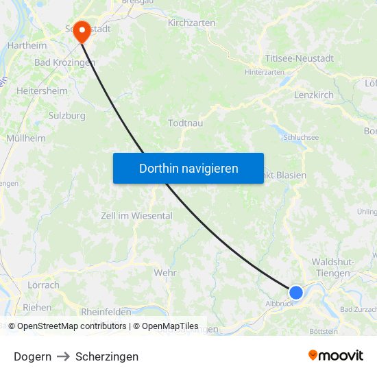 Dogern to Scherzingen map