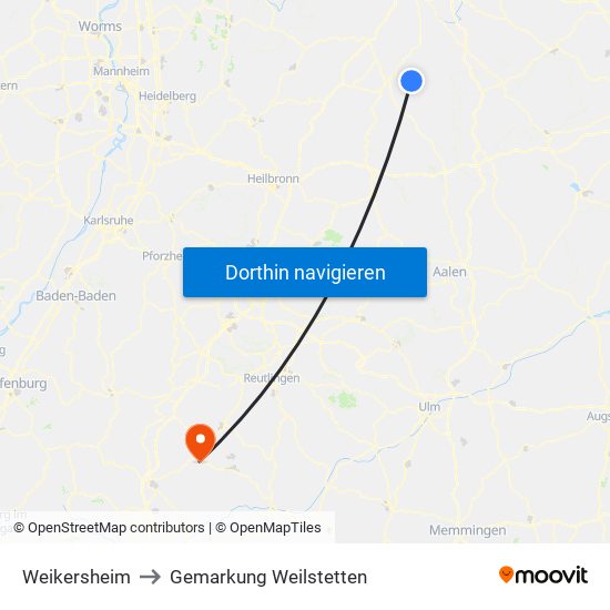 Weikersheim to Gemarkung Weilstetten map