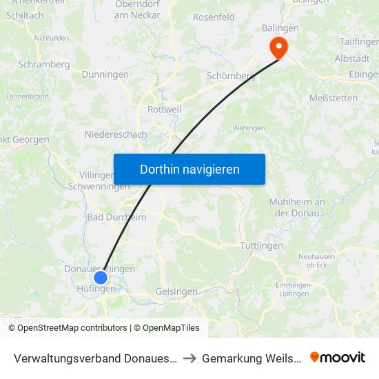 Verwaltungsverband Donaueschingen to Gemarkung Weilstetten map