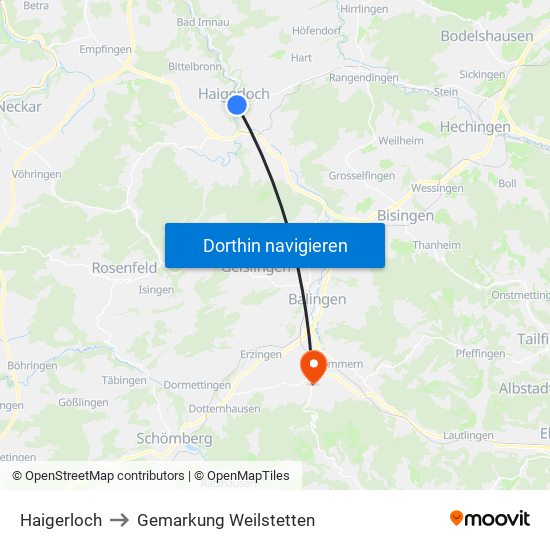Haigerloch to Gemarkung Weilstetten map