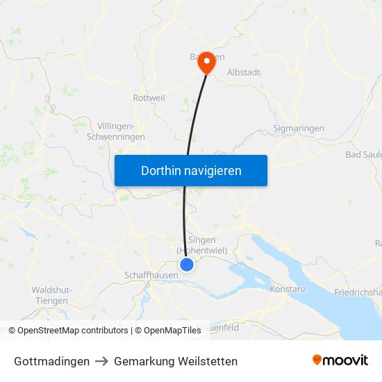 Gottmadingen to Gemarkung Weilstetten map