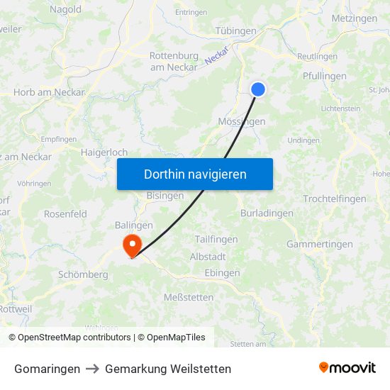 Gomaringen to Gemarkung Weilstetten map