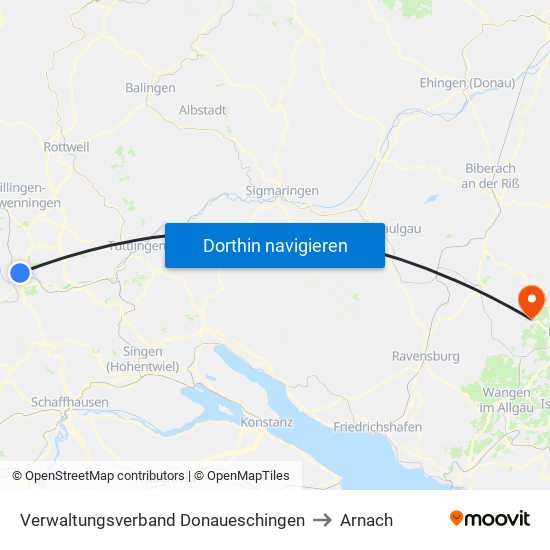 Verwaltungsverband Donaueschingen to Arnach map