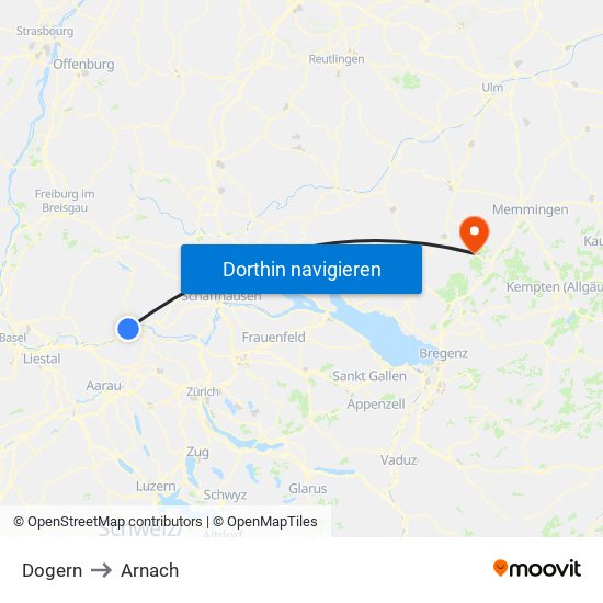 Dogern to Arnach map