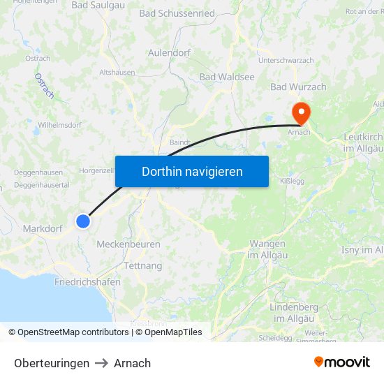Oberteuringen to Arnach map