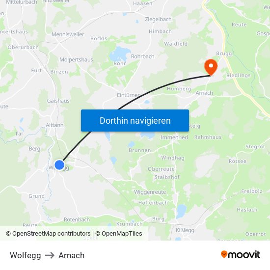 Wolfegg to Arnach map