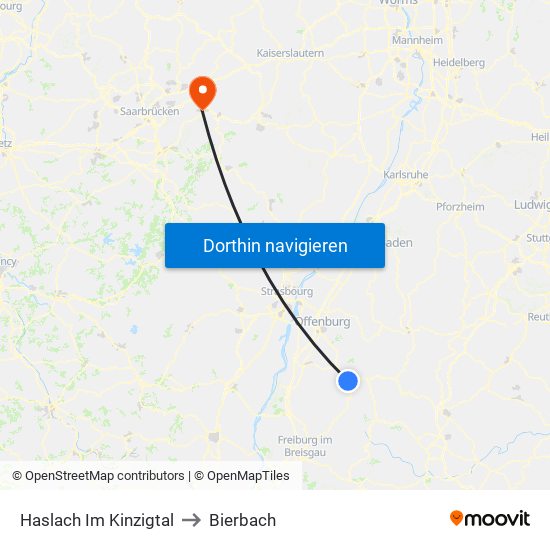 Haslach Im Kinzigtal to Bierbach map