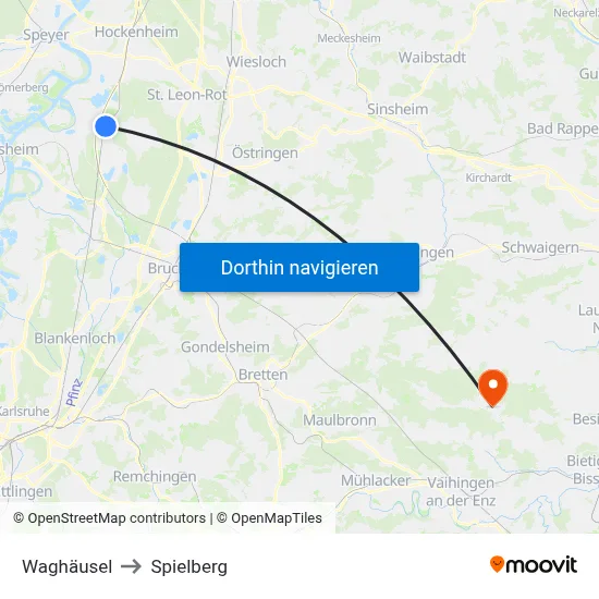 Waghäusel to Spielberg map