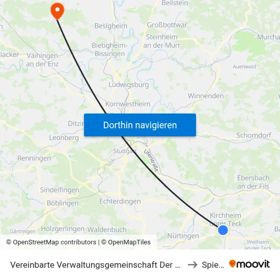 Vereinbarte Verwaltungsgemeinschaft Der Stadt Kirchheim Unter Teck to Spielberg map