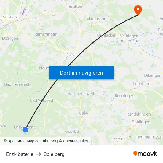 Enzklösterle to Spielberg map