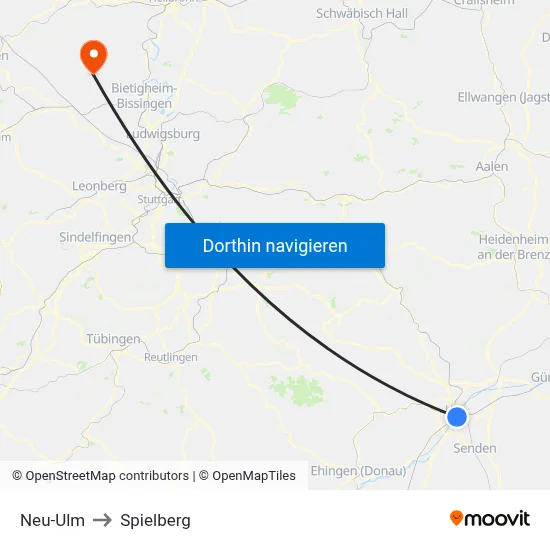 Neu-Ulm to Spielberg map