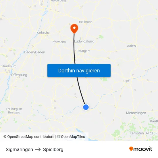 Sigmaringen to Spielberg map