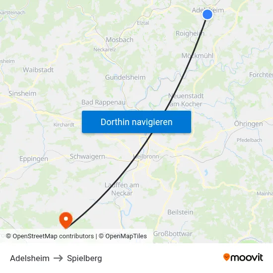 Adelsheim to Spielberg map