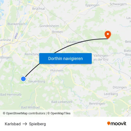 Karlsbad to Spielberg map