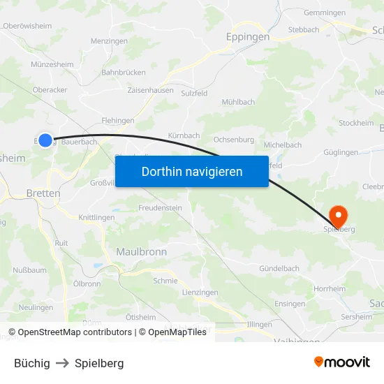 Büchig to Spielberg map