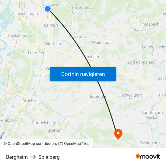 Bergheim to Spielberg map