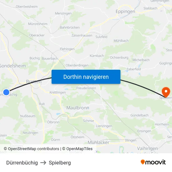 Dürrenbüchig to Spielberg map