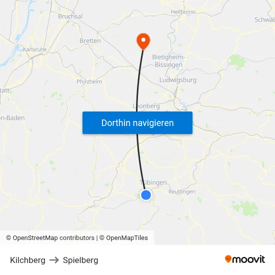 Kilchberg to Spielberg map