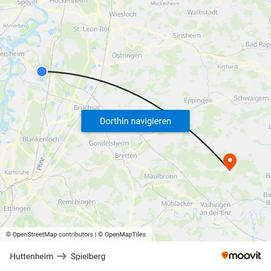 Huttenheim to Spielberg map