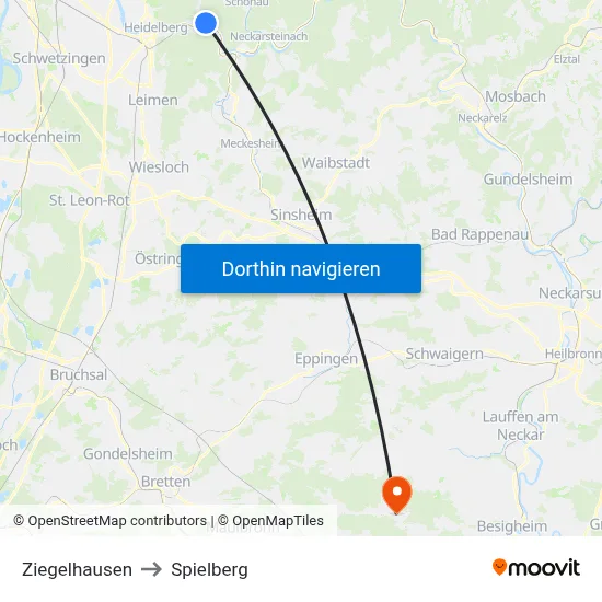 Ziegelhausen to Spielberg map