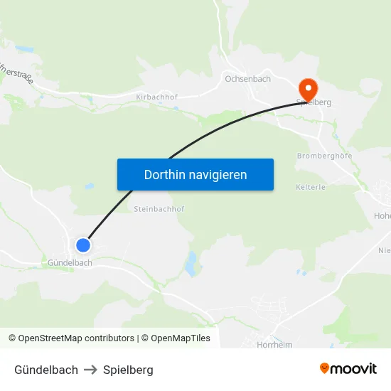 Gündelbach to Spielberg map
