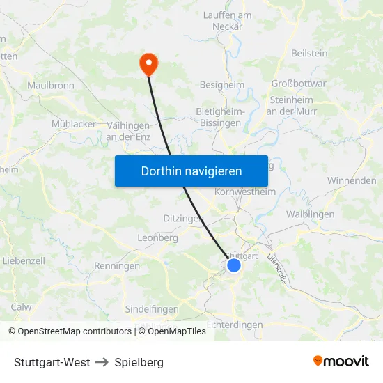 Stuttgart-West to Spielberg map