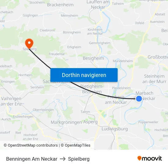 Benningen Am Neckar to Spielberg map