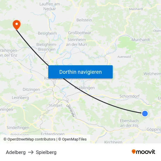 Adelberg to Spielberg map