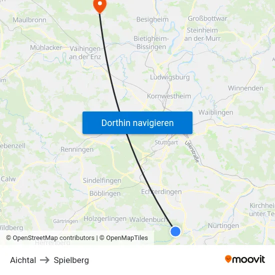 Aichtal to Spielberg map