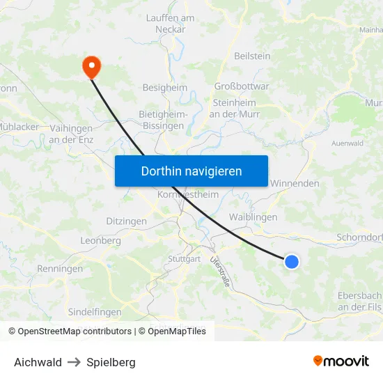 Aichwald to Spielberg map