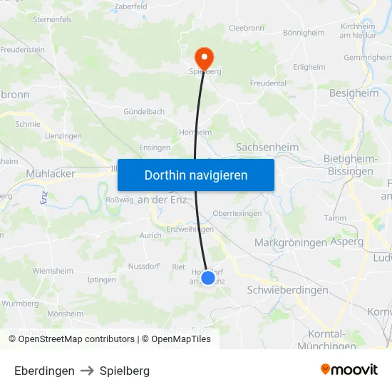 Eberdingen to Spielberg map