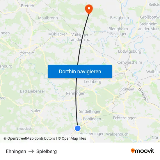 Ehningen to Spielberg map
