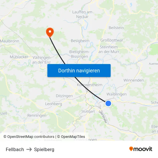 Fellbach to Spielberg map