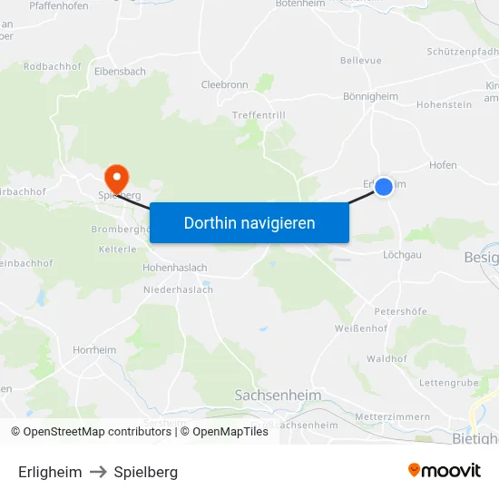 Erligheim to Spielberg map