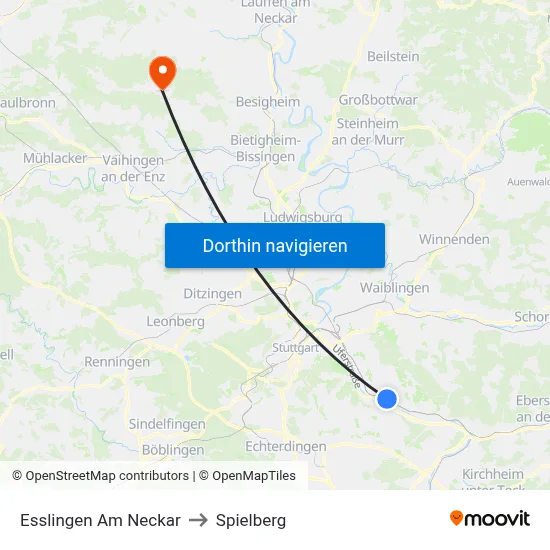 Esslingen Am Neckar to Spielberg map