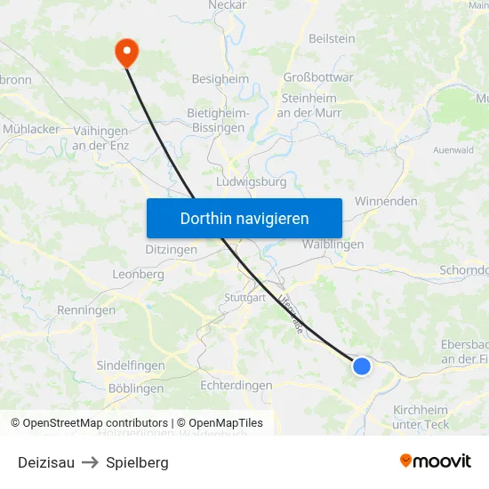 Deizisau to Spielberg map