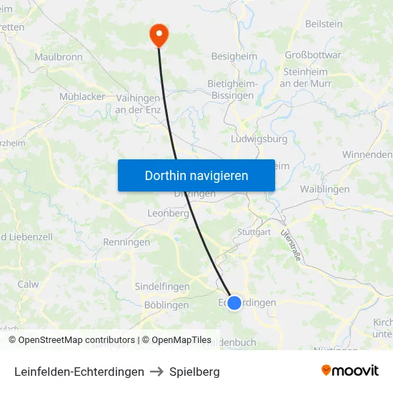 Leinfelden-Echterdingen to Spielberg map