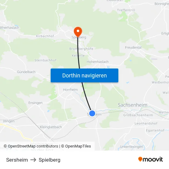 Sersheim to Spielberg map