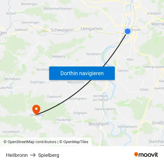 Heilbronn to Spielberg map