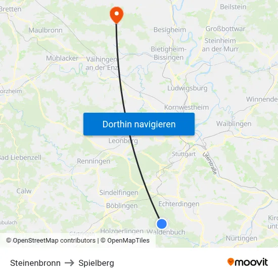 Steinenbronn to Spielberg map