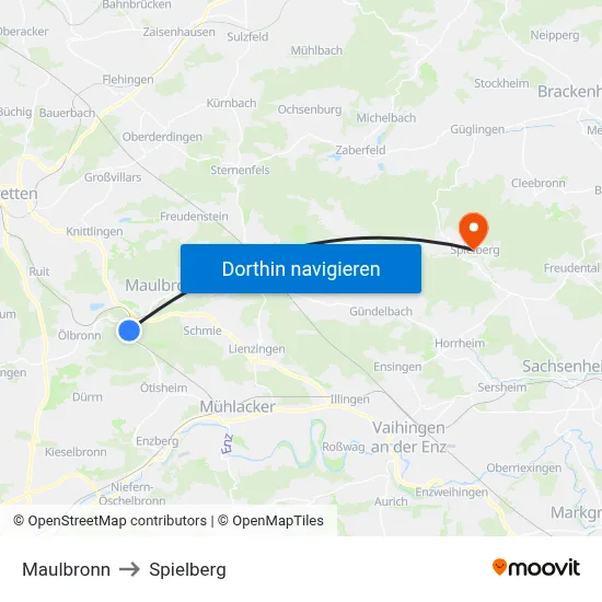 Maulbronn to Spielberg map