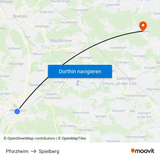 Pforzheim to Spielberg map
